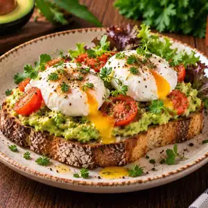 Avocado toast with poached eggs