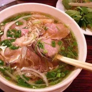 Pho with rare beef and flank