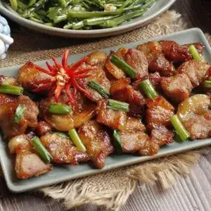 The pork belly is only burned on the edge