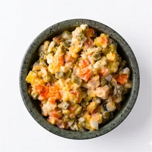 Olivier salad with sausage