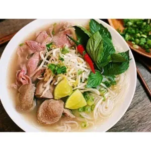 Rare beef pho and beef balls