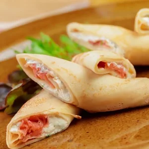 Blini with salmon and cream cheese