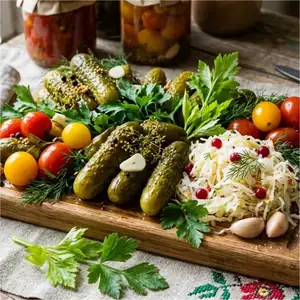 Homemade pickled vegetables assortment