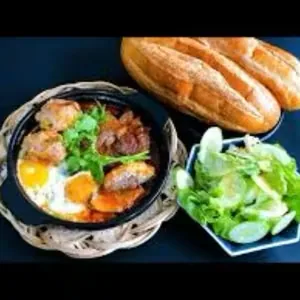Pan beef, egg and sausage banh mi