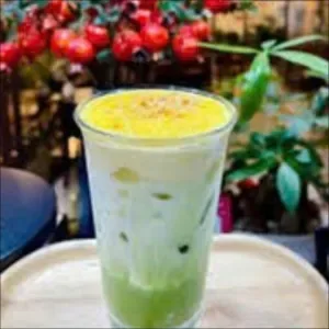 Matcha latte with egg cream
