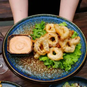 Calamari rings, Caveman Smoked Ribs