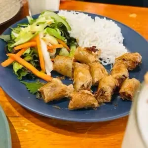 Rice vermicelli with fried spring rolls