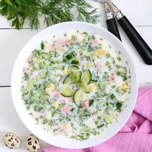 Okroshka with homemade yogurt