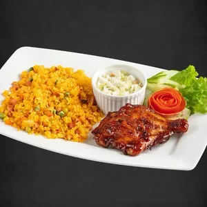Rice with BBQ chicken leg