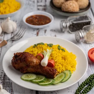 Chicken leg with fried rice