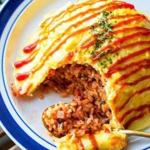 Fried rice with egg rolls